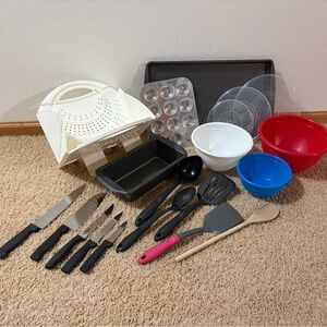 Kitchen Essentials Set with Black and Red Utensils